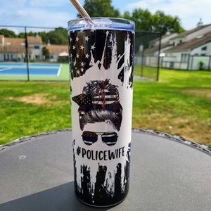Police Wife 20oz Stainless Steel Tumbler with Metal Straw